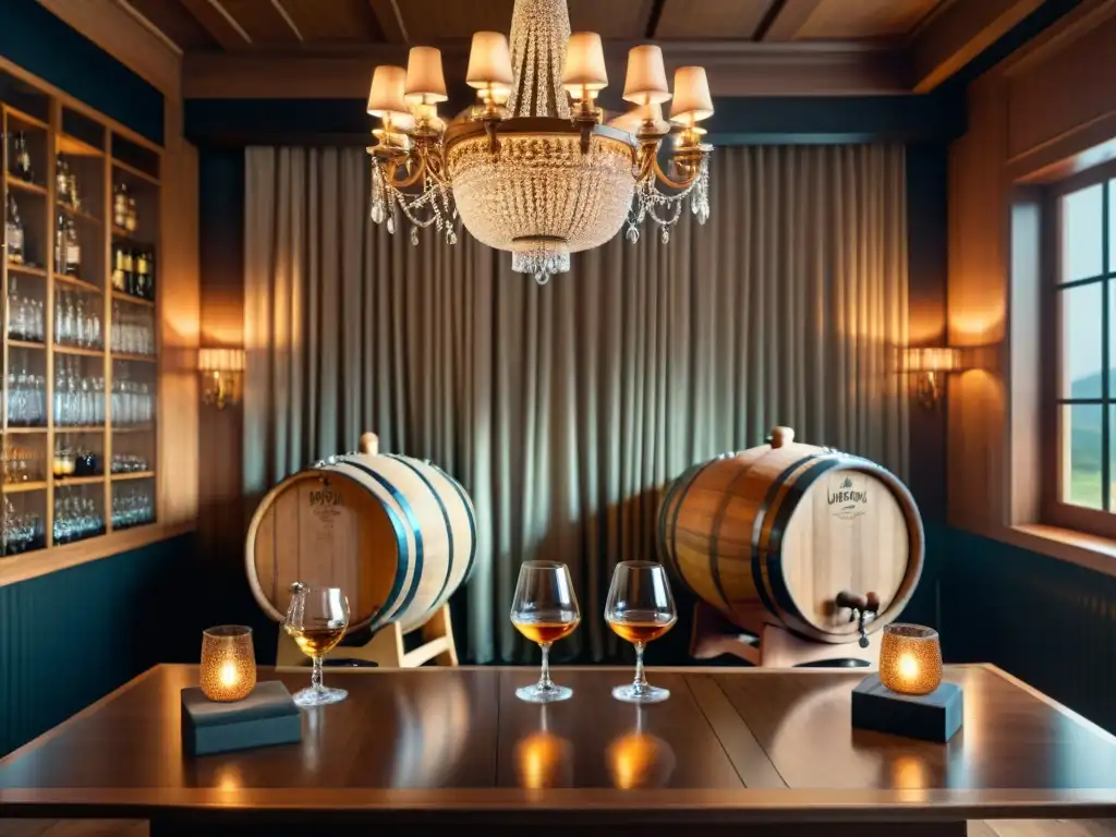 Sala de cata de licores: lujo y sofisticación en cada detalle Un ambiente refinado de cata de destilados premium en una sala elegante y cálida
