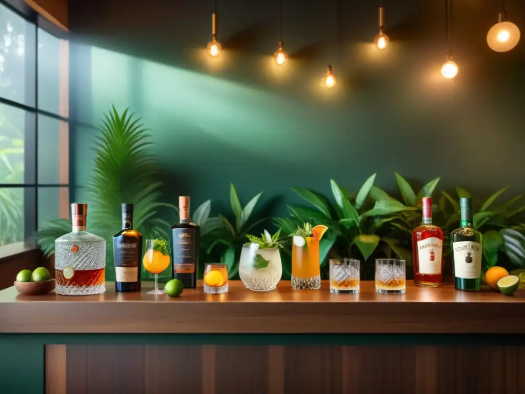 Bar ecológico: mixología sostenible con destilados orgánicos Un bar elegante y sostenible con destilación de bebidas alcohólicas sostenibles