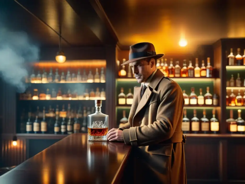 Bar de whisky vintage en la era del cine negro Un bar de whisky en la década de 1940, con sombras y misterio