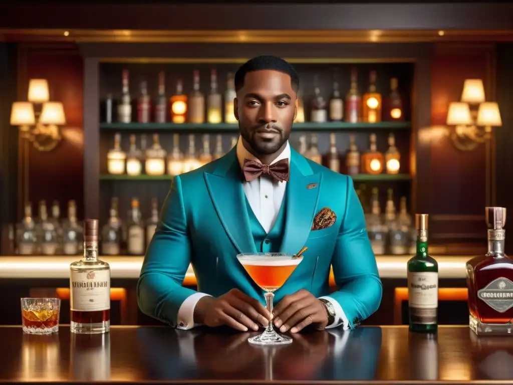 Cóctel exclusivo: el arte de la mixología vintage Un bartender sofisticado prepara un cóctel único en un elegante speakeasy