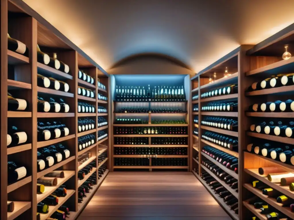 Vintage wine cellar: colección de botellas raras en 8k Una bodega de vinos vintage exquisitamente conservada, con una colección de bebidas raras