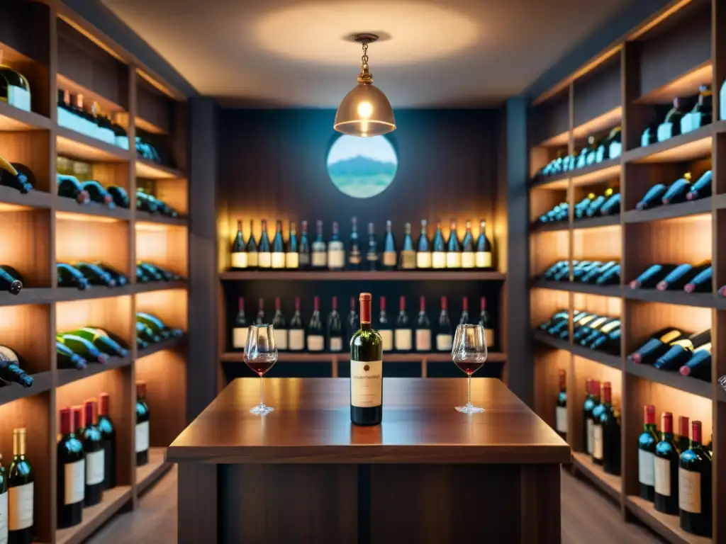 Vieja bodega de vinos: lujo y nostalgia Una bodega vintage sofisticada con botellas de vino envejecidas y ambiente cálido