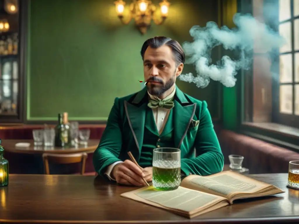 Bohemia y Absenta: Café parisino del siglo XIX con poetas malditos Un café parisino del siglo XIX con poetas bohemios, absenta y versos poéticos