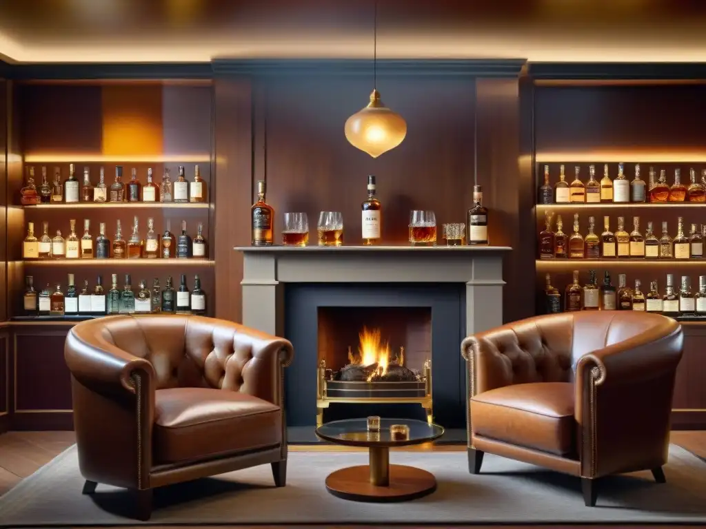 Club de whisky vintage: ambiente acogedor y sofisticado Un club de whisky acogedor y elegante con una atmósfera sofisticada y cálida