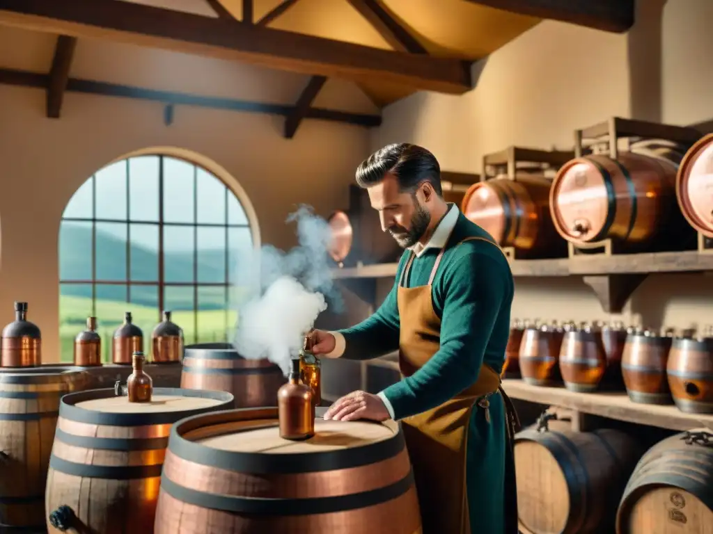 Destilación artesanal de bebidas alcohólicas en paisaje rural pintoresco