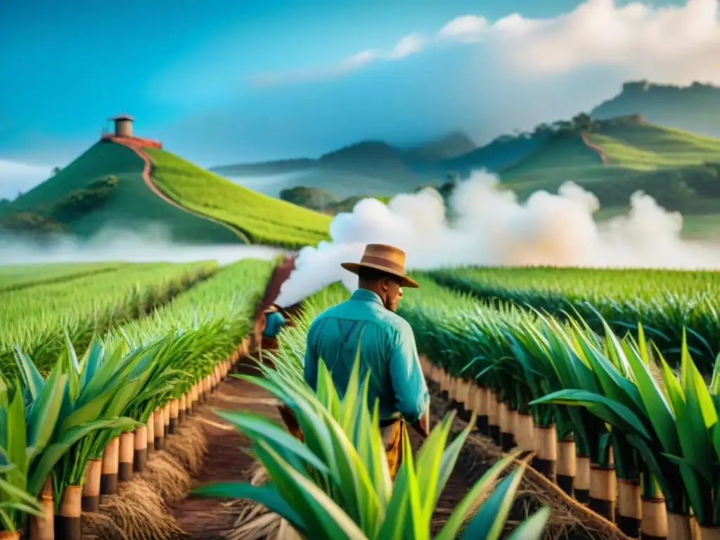 Destilería tradicional brasileña: arte en la producción de cachaza Destilación de cachaza en Brasil: Trabajadores en destilería tradicional brasileña elaboran cachaza