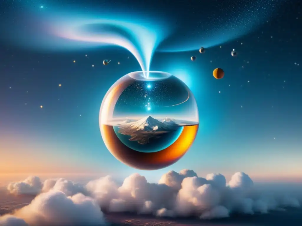 Destilación futurista en el espacio: proceso único en gravedad cero Increíble ilustración vintage de destilación en microgravedad en el espacio: innovación industria