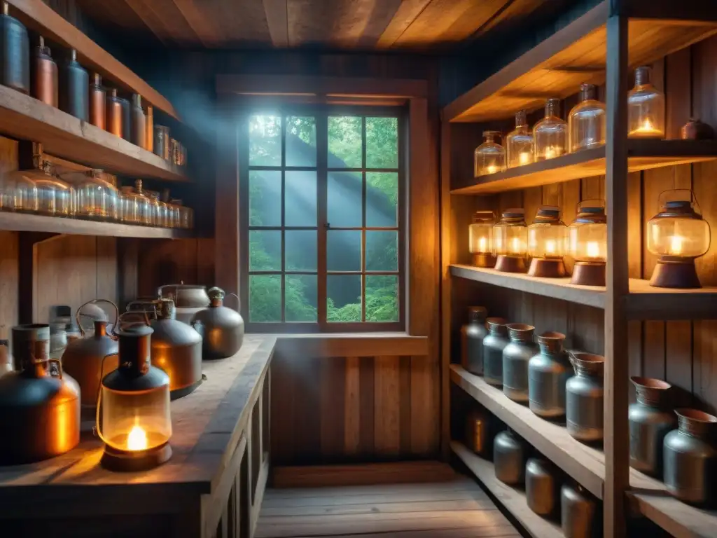 Destilación clandestina en los Apalaches: secreto y peligro en la Prohibición Destilación de moonshine durante la Prohibición en la cabaña oculta de los Apalaches