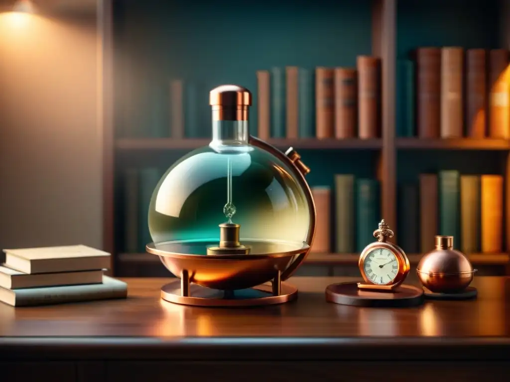 Destilador de cobre vintage en estudio elegante Destiladores de alta gama sofisticados: Una destiladora de cobre vintage brillante en un elegante estudio iluminado cálidamente