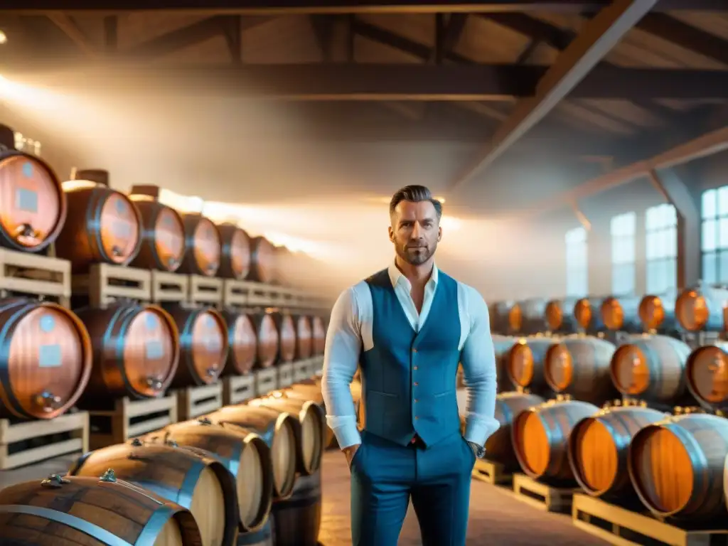Destilería vintage: tradición y arte en cada barril Destilería vintage con alambiques de cobre relucientes, barriles de madera y la atmósfera de la Revolución digital cata destilados