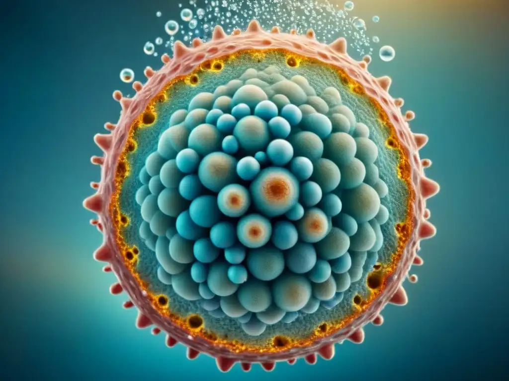Envejecimiento celular y agua: impacto en la piel Detallada ilustración vintage de células cutáneas envejecidas rodeadas de moléculas de agua, destacando la Importancia del agua en envejecimiento