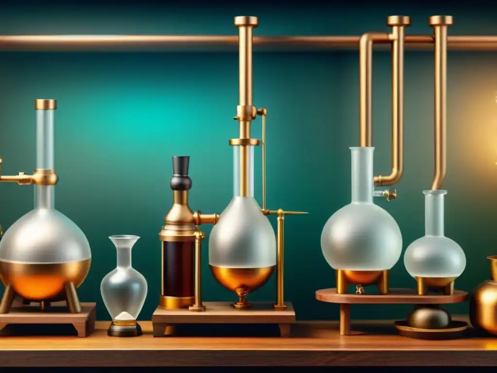 Evolución de la destilación: de la alquimia antigua a la tecnología moderna Ilustración detallada de la evolución de la destilación, desde alquimia antigua hasta destilerías modernas, capturando la historia destilación bebidas alcohólicas modernas