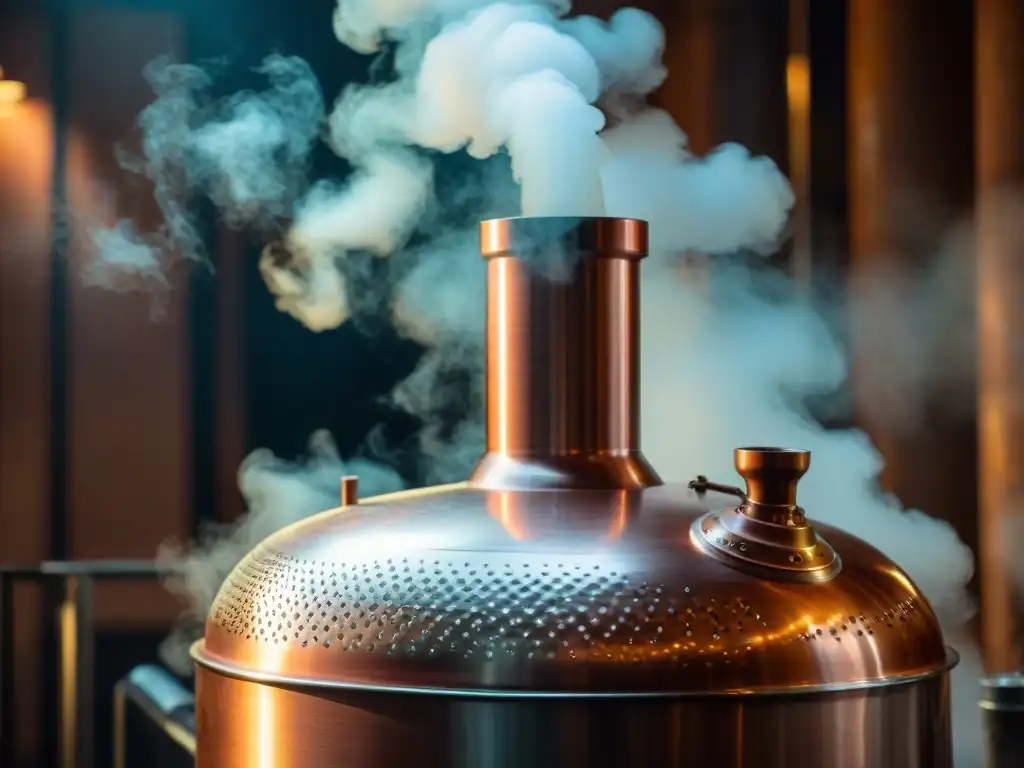 Detallada imagen de alambique de cobre artesanal para destilación de marcas destilados premium recomendadas