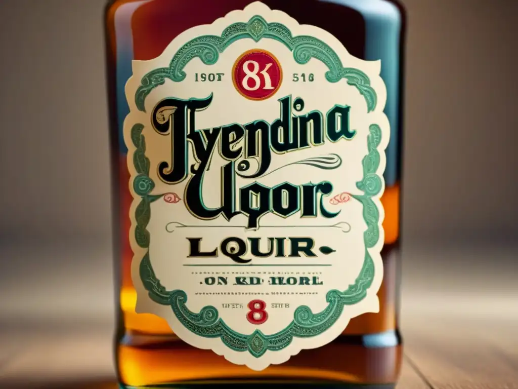 Etiqueta de licor vintage: detalle y elegancia en 8k Detalle en 8k de una etiqueta de licor vintage, con tipografía detallada y tonos ricos que evocan sofisticación
