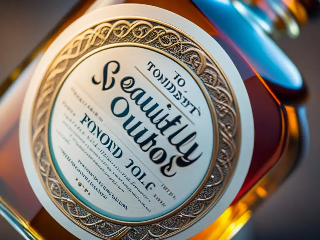Detalles vintage: etiqueta de whisky con encanto y historia Detalle exquisito del diseño de empaque para destilados en etiqueta de whiskey vintage