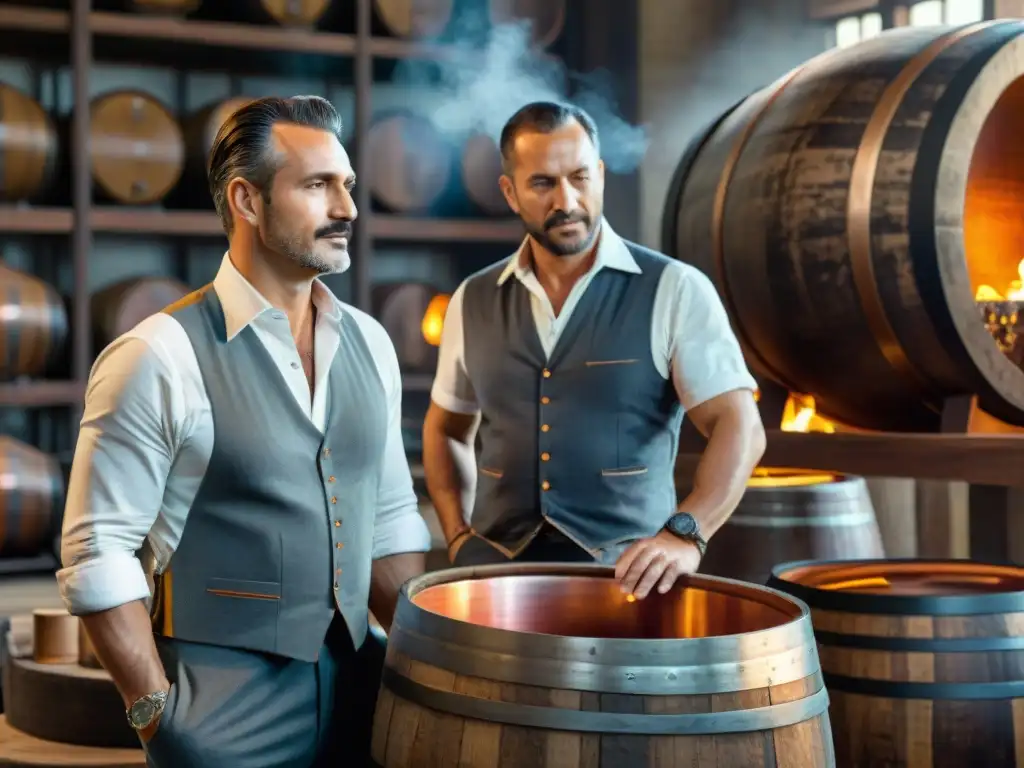 Artesanía y tradición: Don Facundo supervisa la destilería de ron Don Facundo Bacardí Massó supervisa la destilación de ron en una histórica destilería