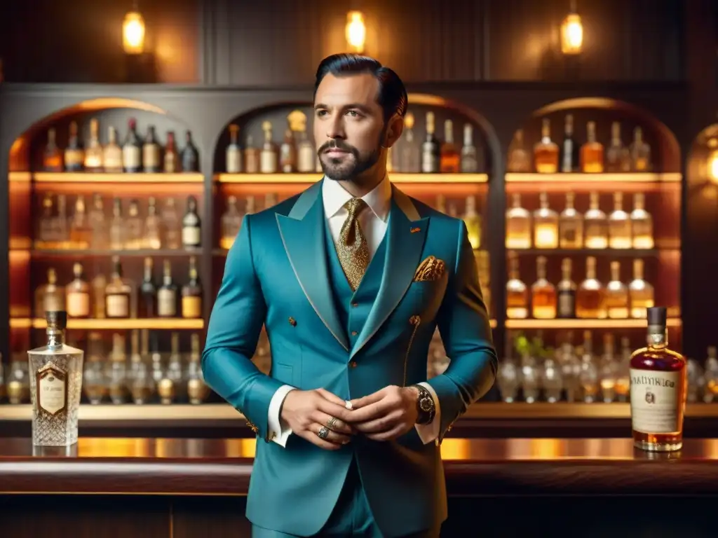 Bar clandestino vintage: exóticas bebidas y elegancia Un elegante bar estilo speakeasy con una exclusiva colección de licores exóticos