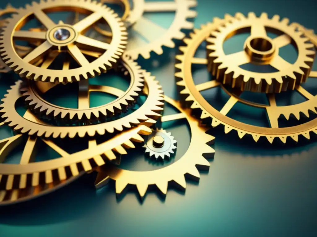 Red interconectada: sistema de gestión de software en armonía Un entramado de engranajes interconectados simbolizando la integración perfecta de un sistema de gestión de software