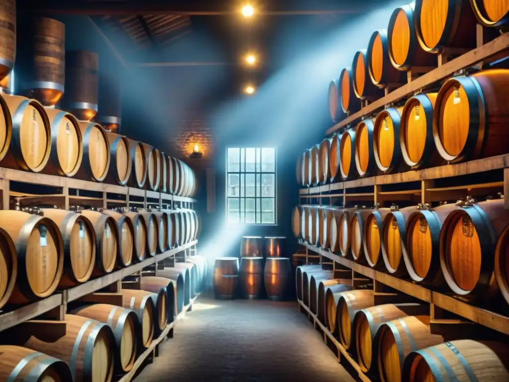 Escena histórica de destilación de bebidas alcohólicas modernas en destilería de Johnnie Walker