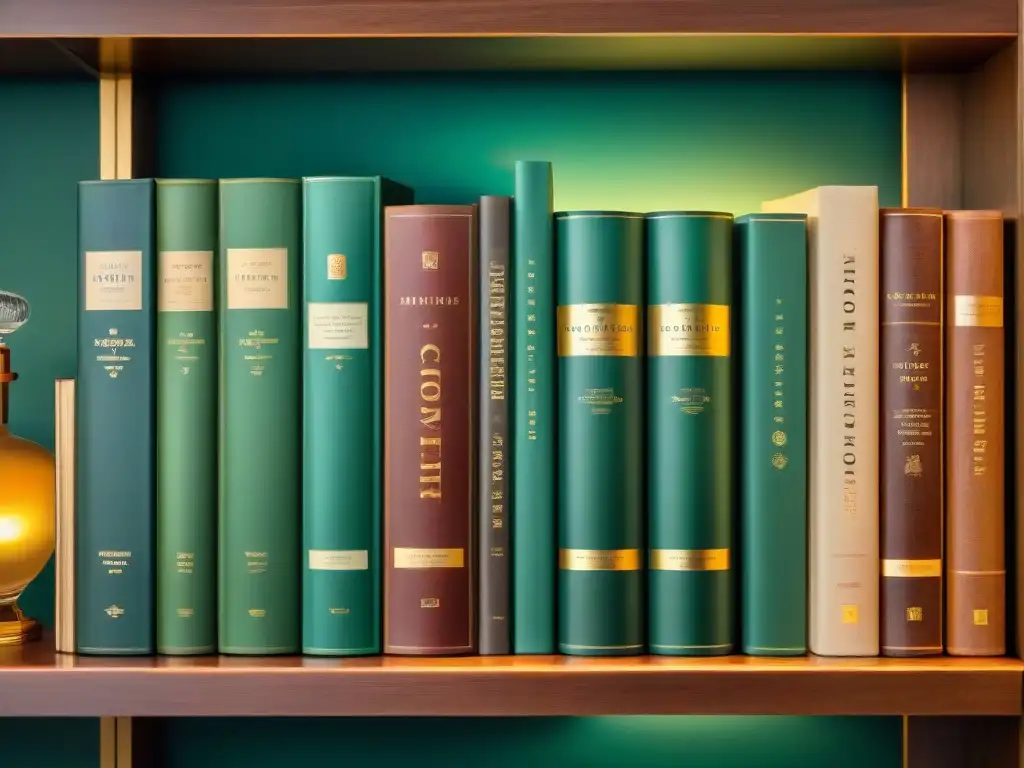 Libros de cócteles vintage: elegancia y expertise en mixología Una estantería vintage llena de Libros esenciales recetas cócteles del siglo XX, con títulos elegantes en dorado