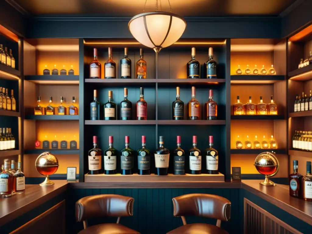 Exclusiva colección de licores vintage en alta definición 8k Exclusiva colección de bebidas alcohólicas en lanzamiento ediciones limitadas en una tienda vintage elegante