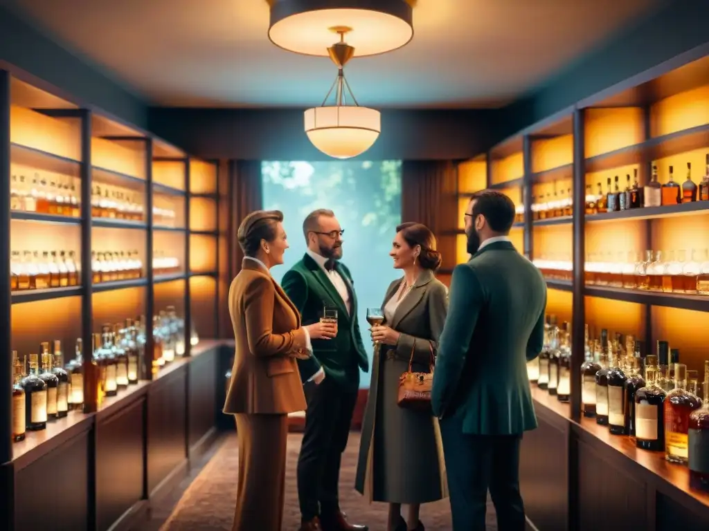 Exclusiva degustación de whisky en ambiente sofisticado Un exclusivo club de whisky para paladar en una elegante cata de licores en un ambiente refinado y exclusivo