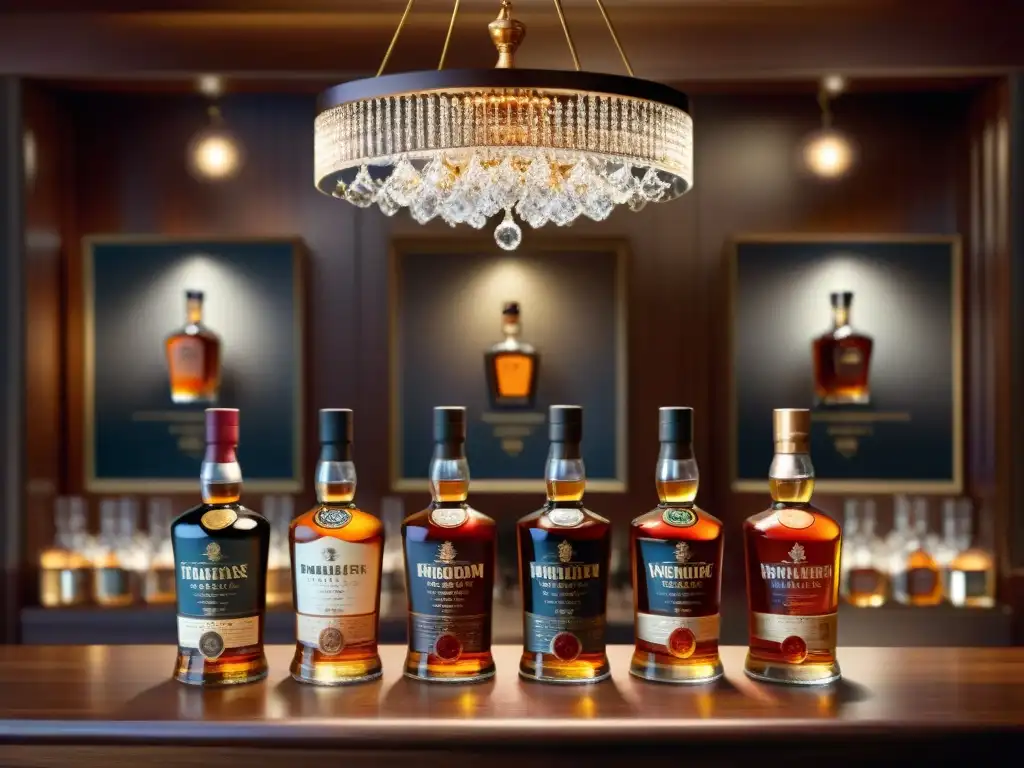 Exclusiva sala de cata de whisky: elegancia, diversidad y deleite Un exclusivo club de whisky para paladar, donde se disfruta de una sesión de cata en una elegante sala de degustación