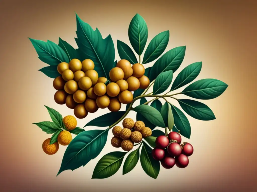 Detalle vintage de estructuras moleculares en destilación Una ilustración detallada de la estructura molecular de ingredientes clave en destilación, con tonos cálidos y nostálgicos
