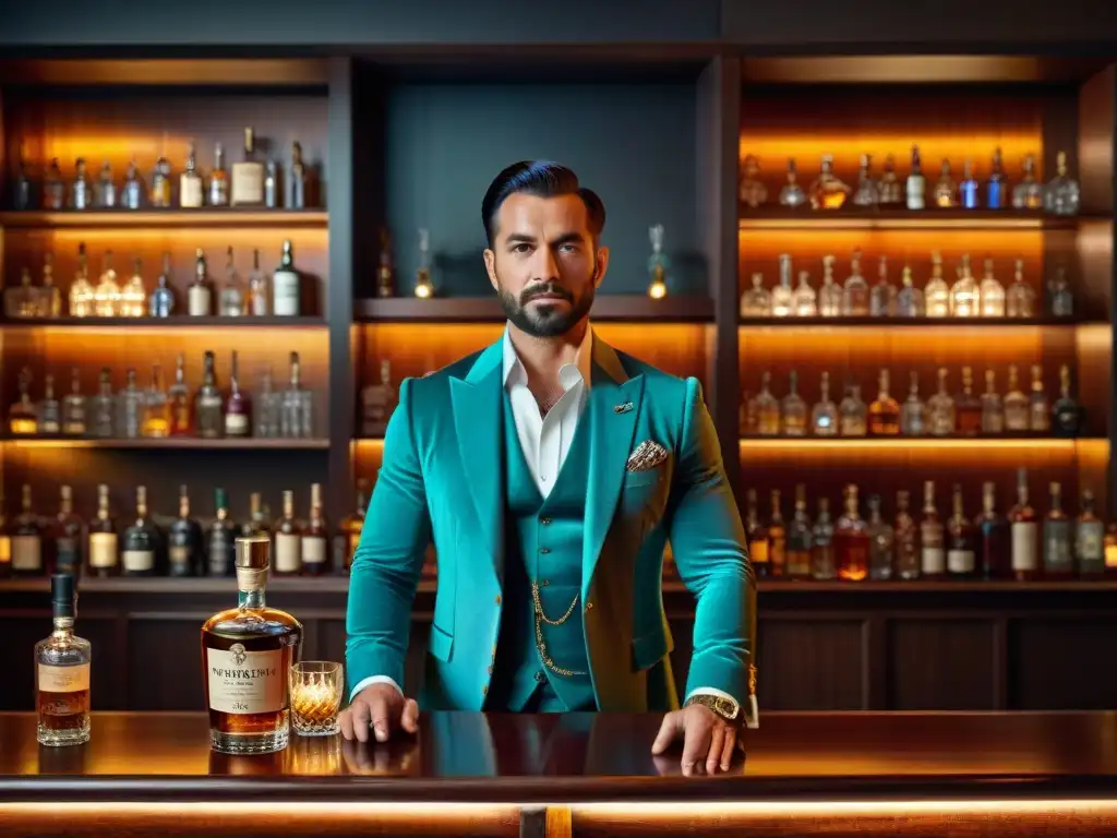 Bar clandestino de lujo con licores exóticos en 8k Interior elegante de un club de destilados exóticos exclusivos