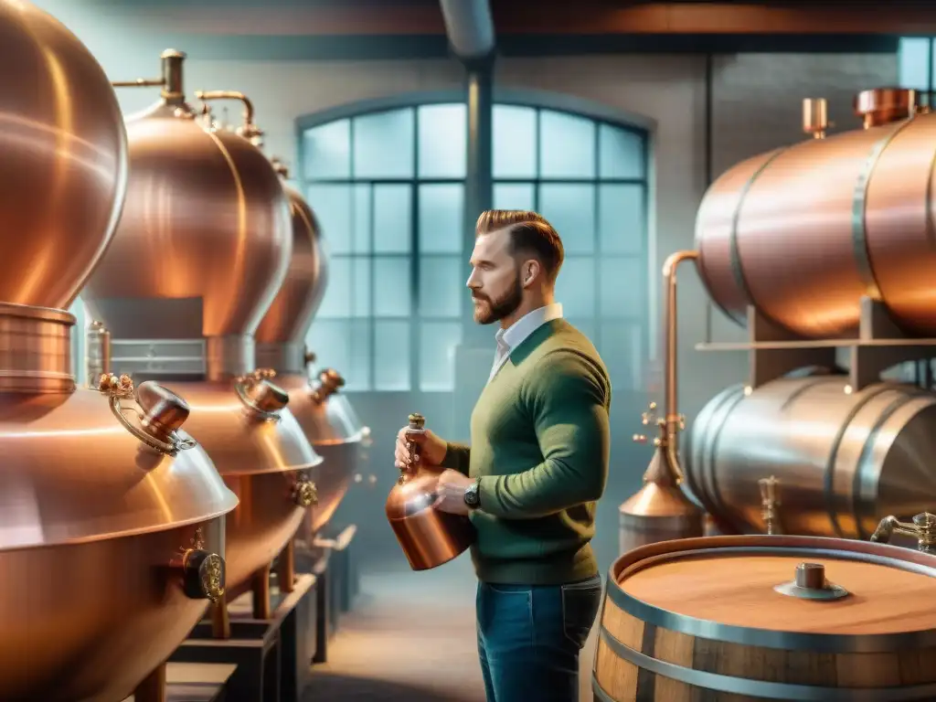 Destilería vintage: Enzimas para la tradición y la eficiencia Un maestro destilador añade enzimas a la fermentación de destilados en una destilería vintage