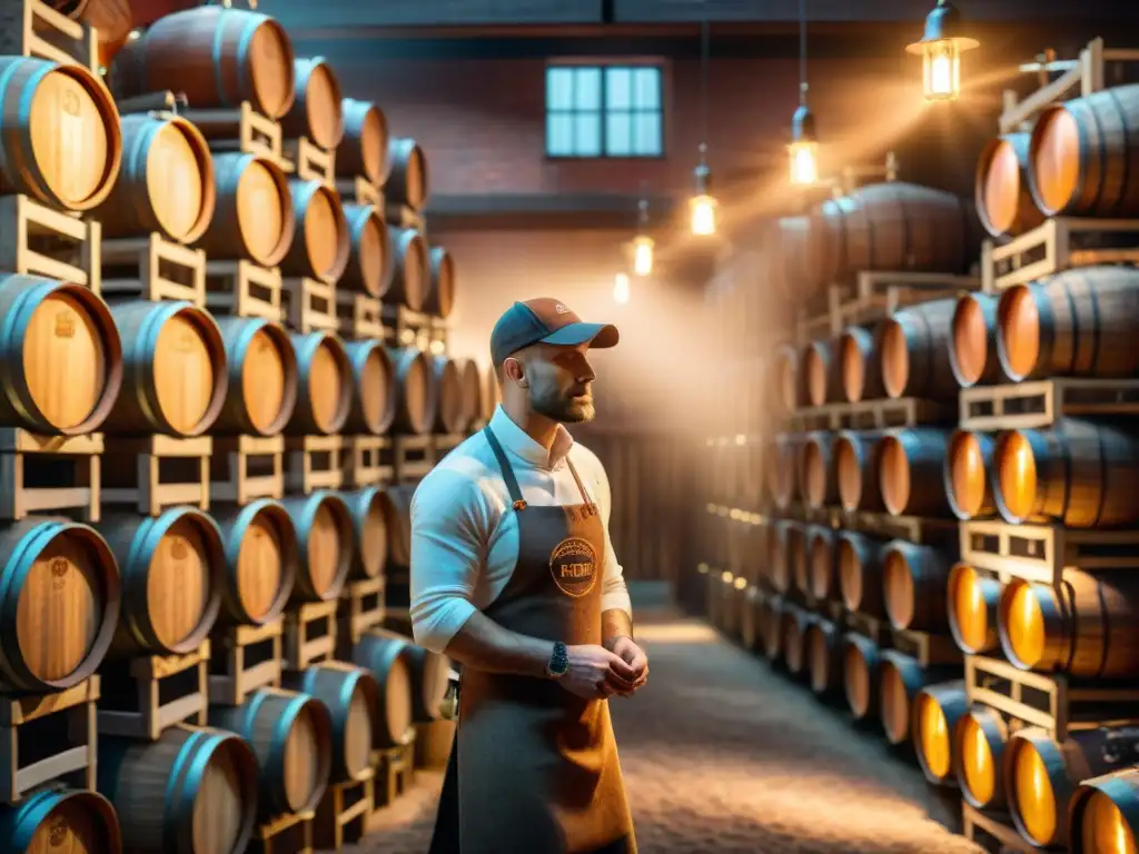 Destilería artesanal en Polonia: tradición y maestría del vodka Un maestro destilador inspecciona vodka en destilería de Polonia