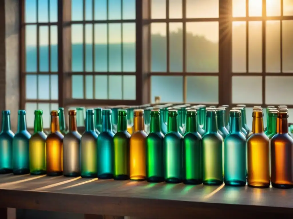 Planta embotelladora vintage: historia y tradición Un nostálgico embotellado a medida en una fábrica vintage, donde trabajadores llenan botellas con líquidos coloridos