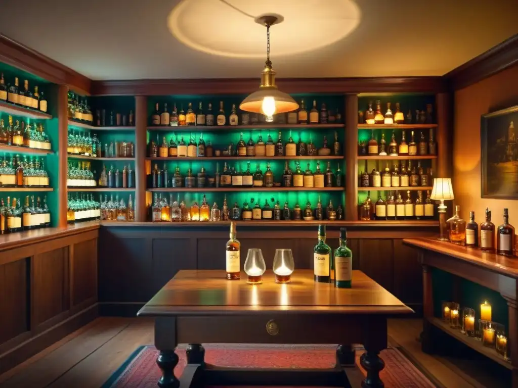 Taberna escocesa: poetas, whisky y creatividad En una taberna escocesa, escritores se inspiran con whisky y conversaciones, rodeados de libros y botellas antiguas